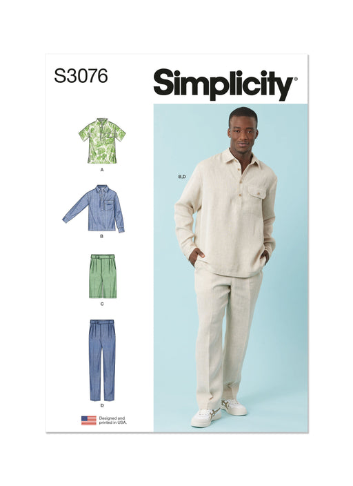Simplicity sewing pattern 3076 Men's Tops, Shorts and Pants from Jaycotts Sewing Supplies