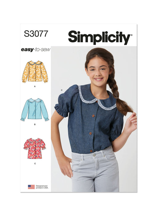 Simplicity sewing pattern 3077 Girls' Tops from Jaycotts Sewing Supplies
