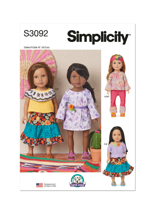 Simplicity sewing pattern 3092 18" Doll Clothes by Carla Reiss from Jaycotts Sewing Supplies