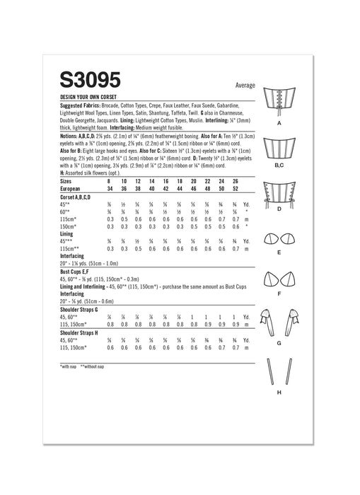 Simplicity sewing pattern 3095 Design Your Own Corset from Jaycotts Sewing Supplies