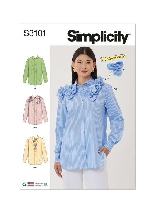 Simplicity sewing pattern 3101 Shirt with Detachable 3D Flowers from Jaycotts Sewing Supplies