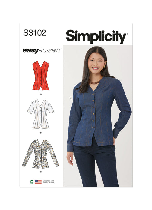 Simplicity sewing pattern 3102 Shirt with Sleeve Variations from Jaycotts Sewing Supplies