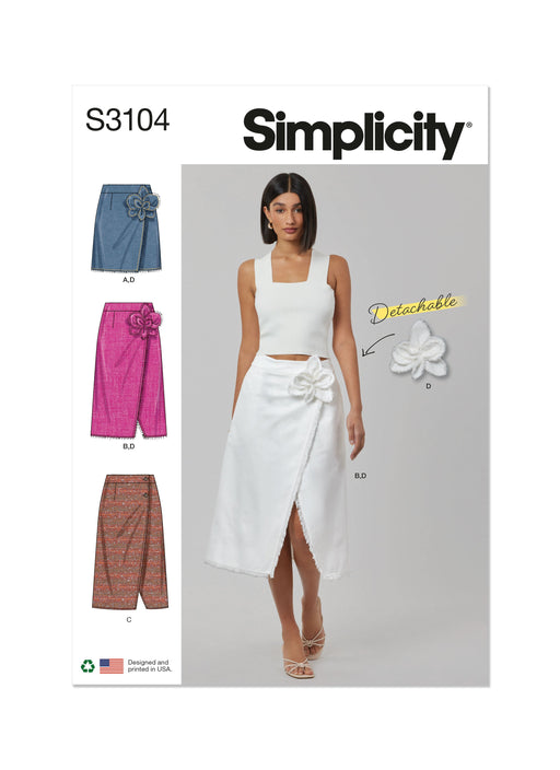 Simplicity sewing pattern 3104 Wrap Skirts with Detachable 3D Flower from Jaycotts Sewing Supplies