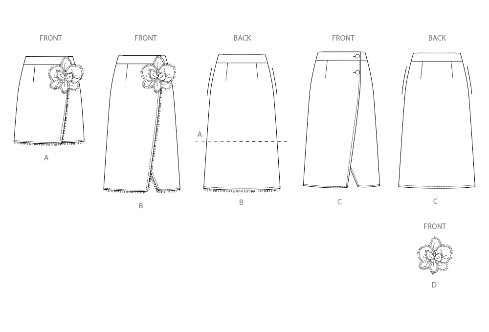 Simplicity sewing pattern 3104 Wrap Skirts with Detachable 3D Flower from Jaycotts Sewing Supplies