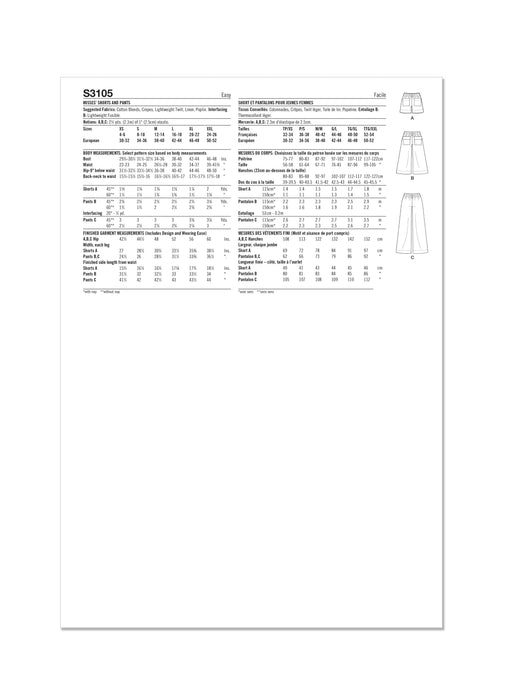Simplicity sewing pattern 3105 Shorts and Pants from Jaycotts Sewing Supplies