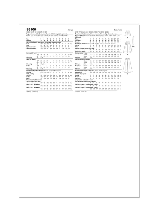 Simplicity sewing pattern 3106 Shorts and Pants with Tie Belt from Jaycotts Sewing Supplies