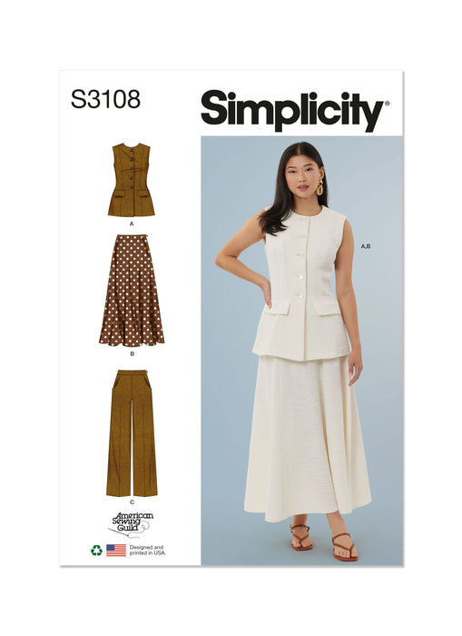 Simplicity sewing pattern 3108 Waistcoat, Skirt and Trousers from Jaycotts Sewing Supplies