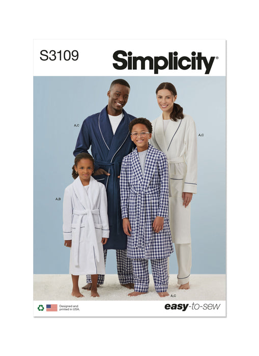 Simplicity sewing pattern 3109 Children's and Adults' Robe, Shorts and Pants from Jaycotts Sewing Supplies