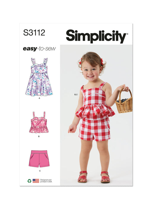 Simplicity sewing pattern 3112 Toddlers' Dress, Top and Shorts from Jaycotts Sewing Supplies