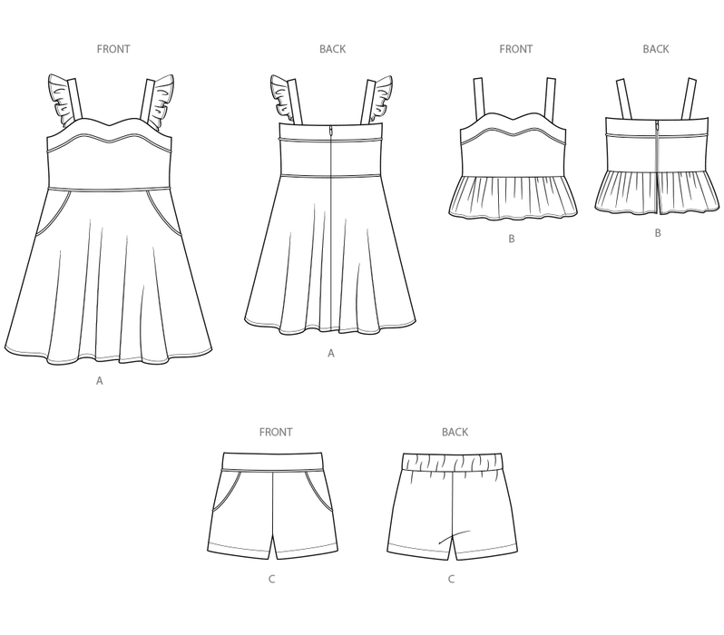 Simplicity sewing pattern 3112 Toddlers' Dress, Top and Shorts from Jaycotts Sewing Supplies
