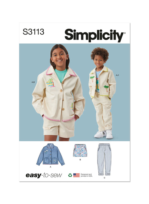 Simplicity sewing pattern 3113 Children's  Jacket, Shorts and Trousers from Jaycotts Sewing Supplies