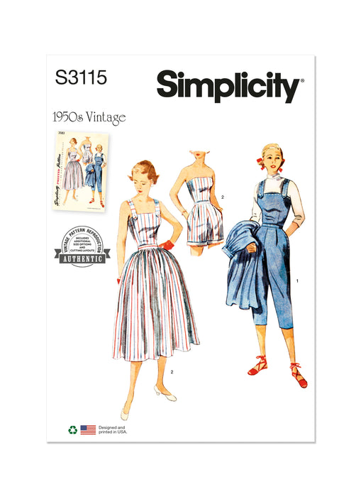 Simplicity sewing pattern 3115 1950's Two-Piece Play Suit and Skirt from Jaycotts Sewing Supplies