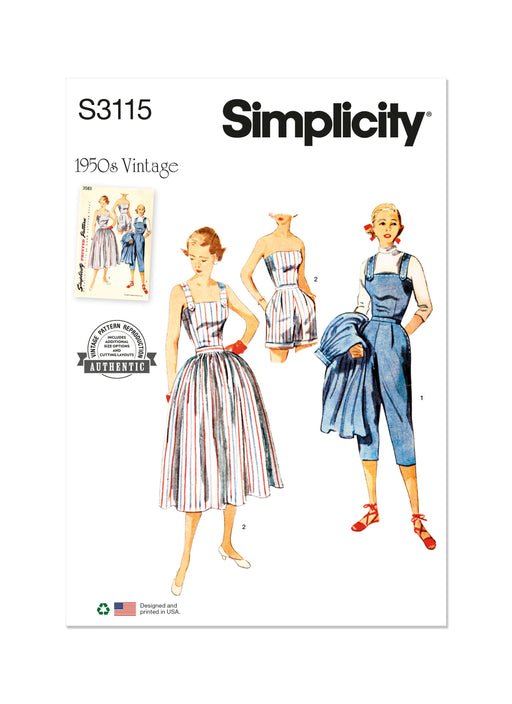 Simplicity sewing pattern 3115 1950's Two-Piece Play Suit and Skirt from Jaycotts Sewing Supplies