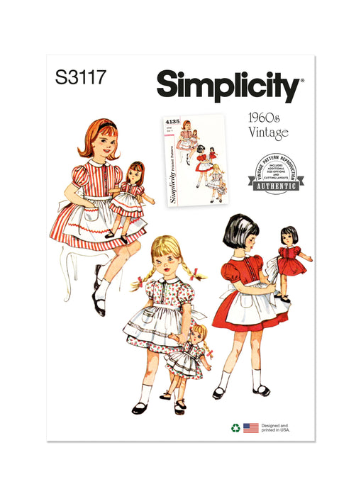 Simplicity pattern 3117 Children's Dress and Apron, Doll and Dolls' Dress and Apron from Jaycotts Sewing Supplies