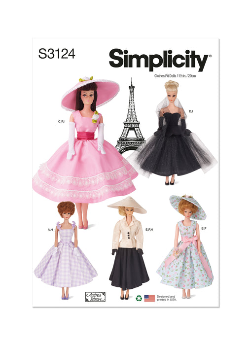 Simplicity sewing pattern 3124 Fashion Doll Clothes by Andrea Schewe from Jaycotts Sewing Supplies