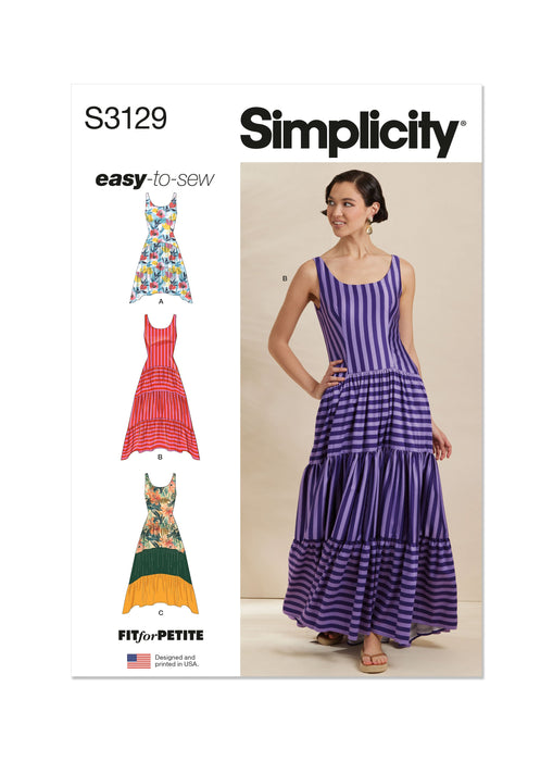 Simplicity Sewing Pattern S3129 Fitted Tank Dresses with Petite Lines from Jaycotts Sewing Supplies