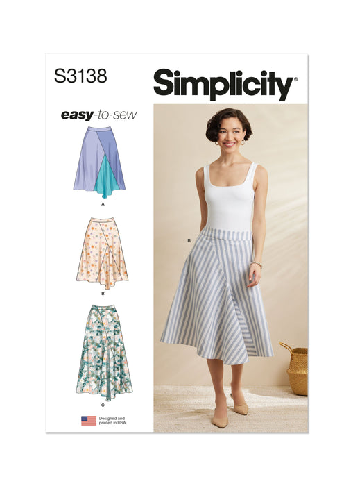 Simplicity Sewing Pattern S3138 Easy Sew Godet Skirt in Two Lengths from Jaycotts Sewing Supplies
