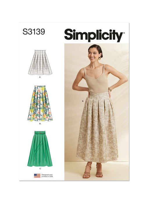 Simplicity Sewing Pattern 3139 Pleated Skirt in Two Lengths and Belt from Jaycotts Sewing Supplies