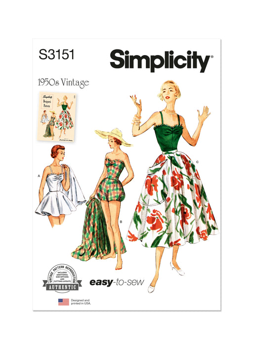 Simplicity Sewing Pattern 3151 Misses' 1950's One Piece Bathing Suit and Skirt from Jaycotts Sewing Supplies