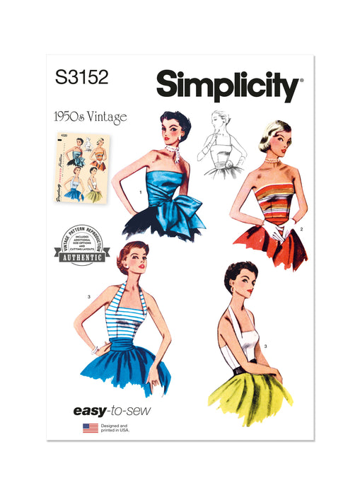 Simplicity Sewing Pattern 3152 Misses' 1950's Halter and Strapless Bodice from Jaycotts Sewing Supplies