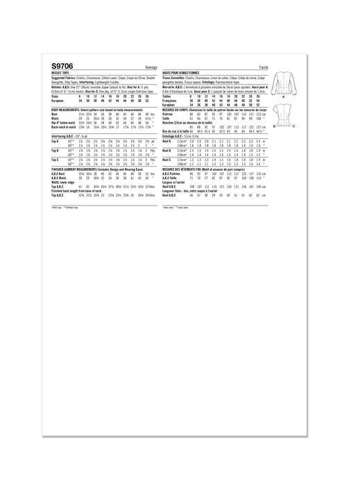Simplicity 9706 Tops Sewing pattern from Jaycotts Sewing Supplies