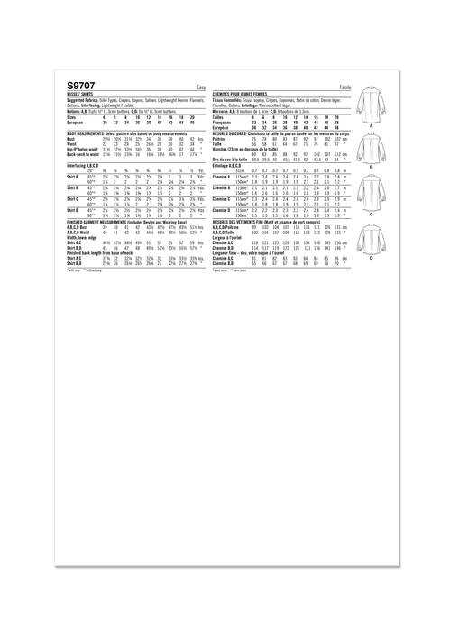 Simplicity 9707 Shirts Sewing pattern from Jaycotts Sewing Supplies
