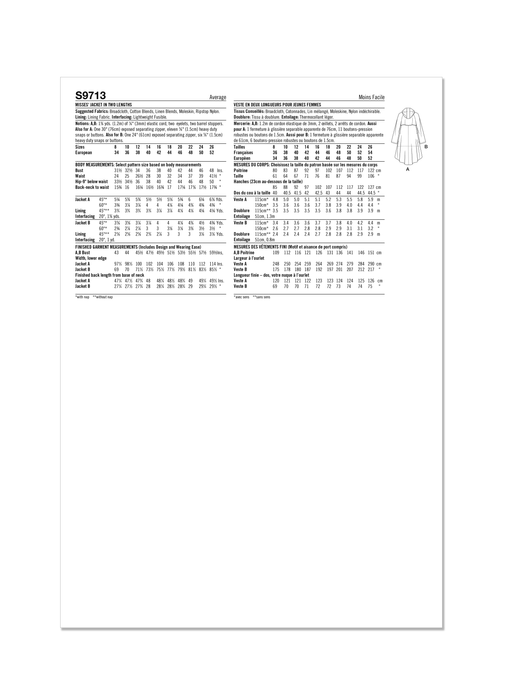 Simplicity 9713 Jacket in Two Lengths Sewing pattern from Jaycotts Sewing Supplies
