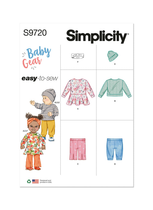 Simplicity 9720 Babies' Knit Dress, Top, Pants, Hat Sewing pattern from Jaycotts Sewing Supplies