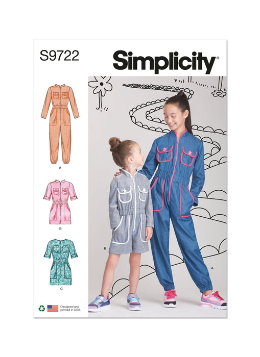 Simplicity 9722 Girls' Jumpsuit, Romper and Dress Sewing pattern from Jaycotts Sewing Supplies