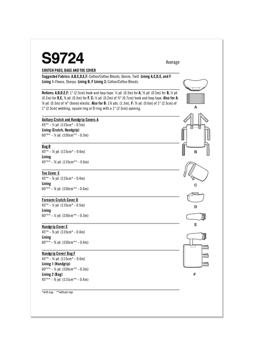 Simplicity 9724 Crutch Pads, Bag and Toe Cover Sewing pattern from Jaycotts Sewing Supplies