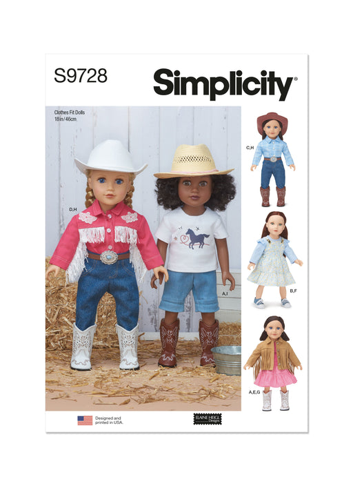 Simplicity 9728 Western Doll Clothes pattern by Elaine Heigl Designs from Jaycotts Sewing Supplies