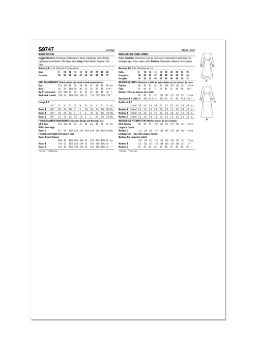 Simplicity 9747 sewing pattern Misses' Dusters from Jaycotts Sewing Supplies