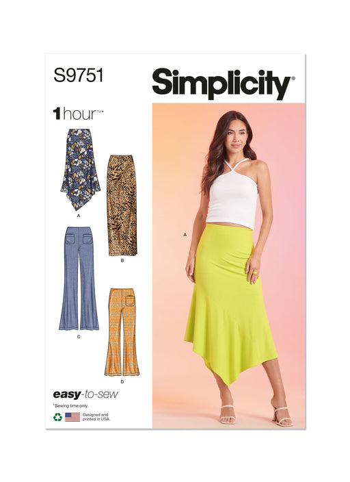Simplicity 9751 sewing pattern Misses' Knit Skirts and Trousers from Jaycotts Sewing Supplies