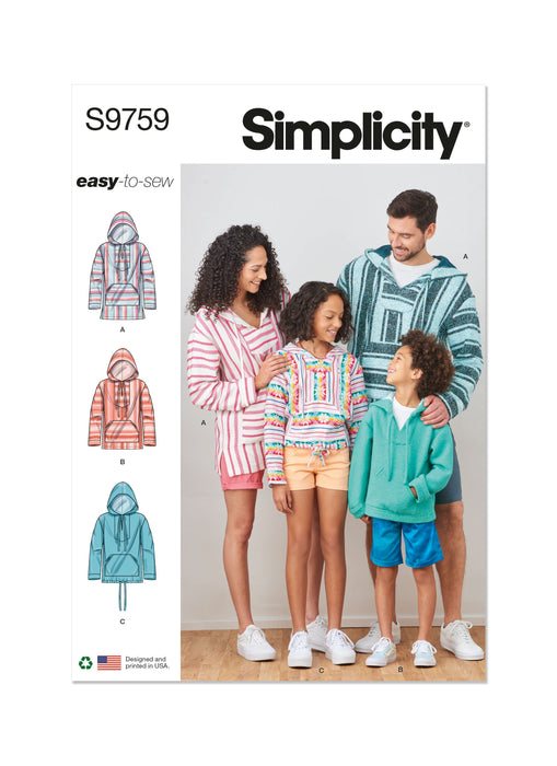 Simplicity 9759 sewing pattern Children's, Teens' and Adults' Hoodie from Jaycotts Sewing Supplies