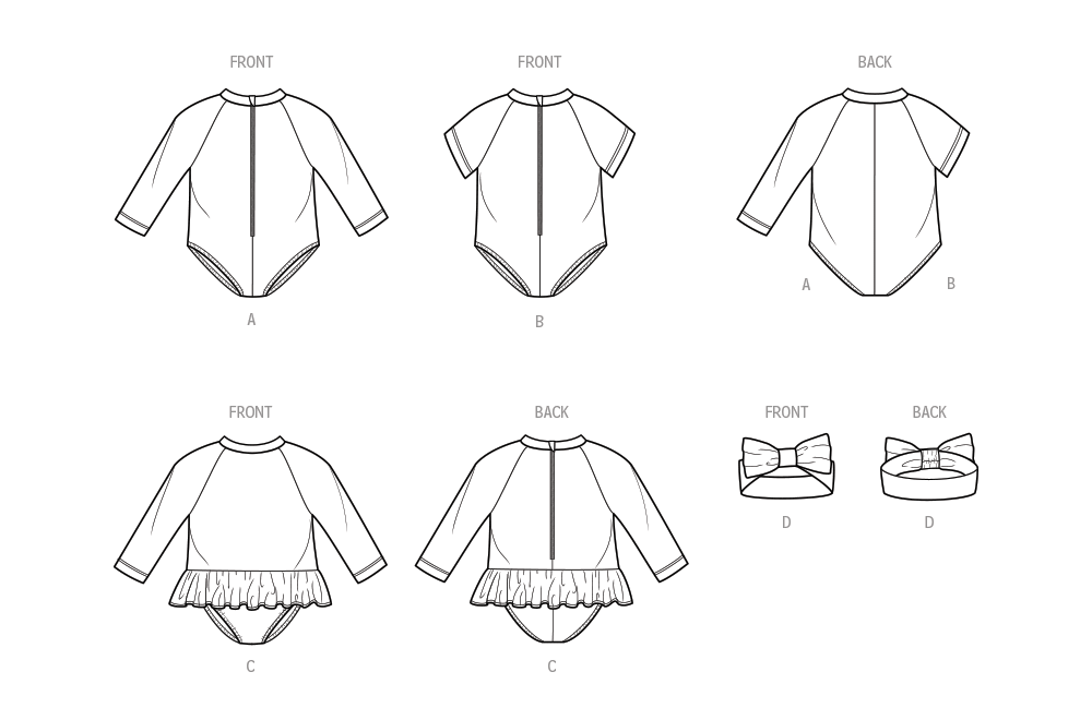 Simplicity sewing pattern 9796 Babies' Swimsuits with Rash Guard and Headband from Jaycotts Sewing Supplies