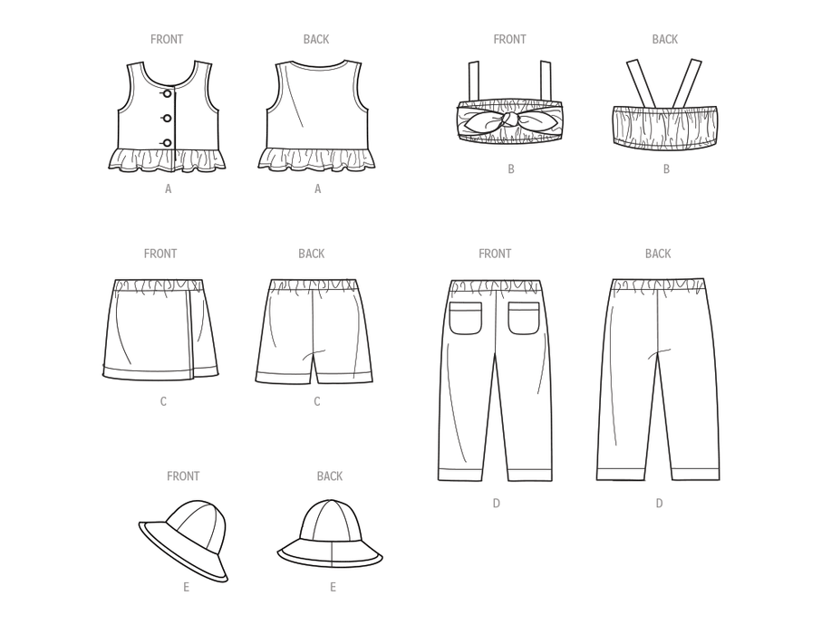 Simplicity sewing pattern 9797 Toddlers' Tops, Skort, Pants and Hat from Jaycotts Sewing Supplies