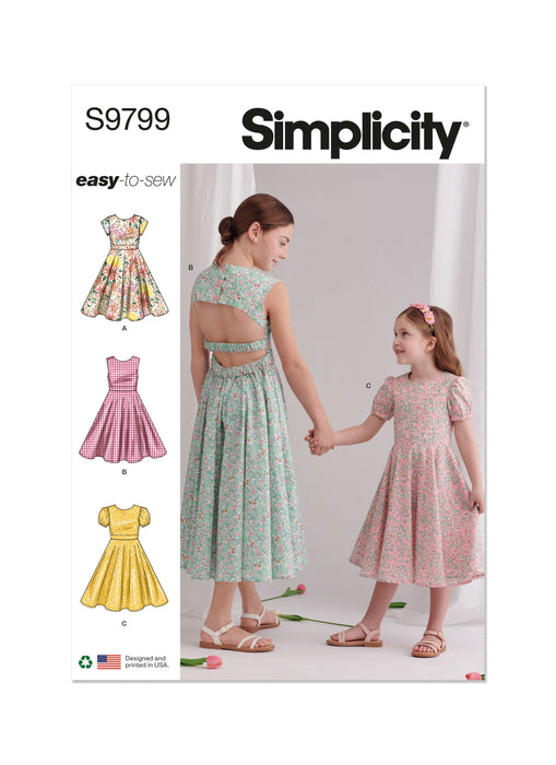 Simplicity sewing pattern 9799 Girls' Dresses from Jaycotts Sewing Supplies