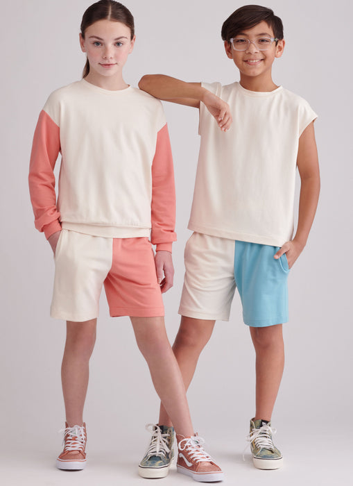 Simplicity sewing pattern 9801 Girls' and Boys' Sweatshirts and Shorts from Jaycotts Sewing Supplies