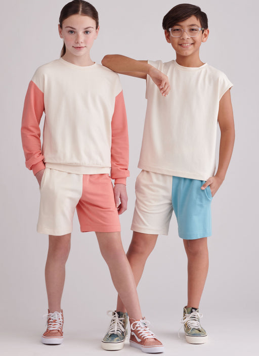 Simplicity sewing pattern 9801 Girls' and Boys' Sweatshirts and Shorts from Jaycotts Sewing Supplies