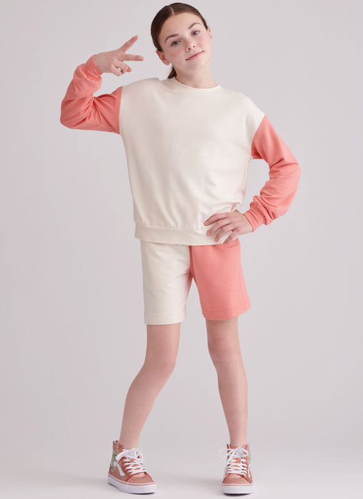 Simplicity sewing pattern 9801 Girls' and Boys' Sweatshirts and Shorts from Jaycotts Sewing Supplies