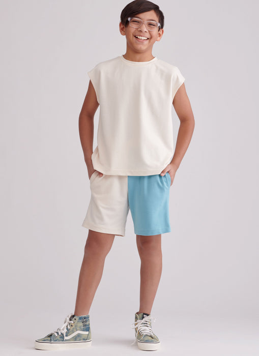 Simplicity sewing pattern 9801 Girls' and Boys' Sweatshirts and Shorts from Jaycotts Sewing Supplies