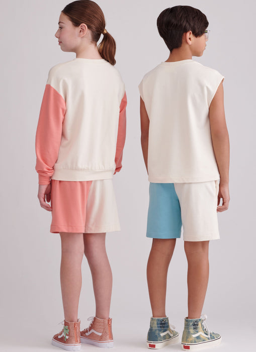 Simplicity sewing pattern 9801 Girls' and Boys' Sweatshirts and Shorts from Jaycotts Sewing Supplies