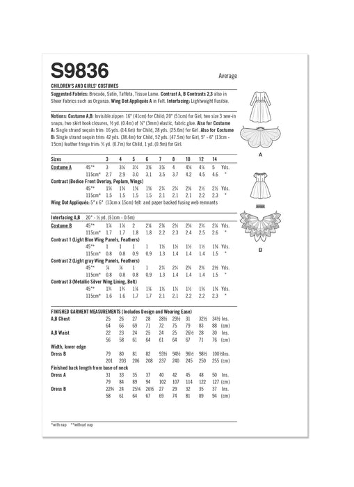 Simplicity sewing pattern 9836 Girls' Costumes by Andrea Schewe Designs from Jaycotts Sewing Supplies