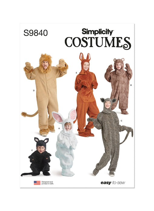 Simplicity sewing pattern 9840 Children's and Adult's Animal Costumes from Jaycotts Sewing Supplies