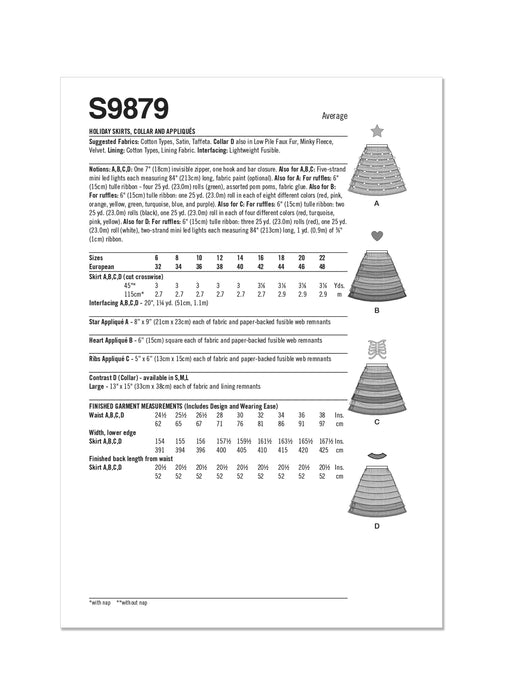 Simplicity Sewing Pattern 9879 Holiday Skirts, Collar and Appliques from Jaycotts Sewing Supplies