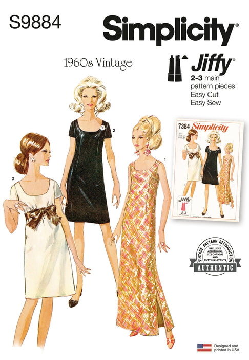 Simplicity Sewing Pattern 9884 Misses' 60's Dress in Two Lengths from Jaycotts Sewing Supplies