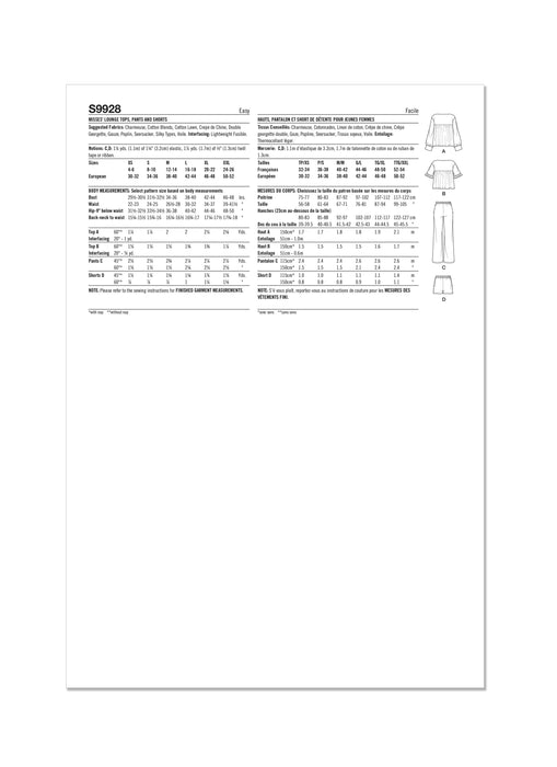 Simplicity Sewing Pattern 9928 Misses' Lounge Tops, Pants and Shorts from Jaycotts Sewing Supplies
