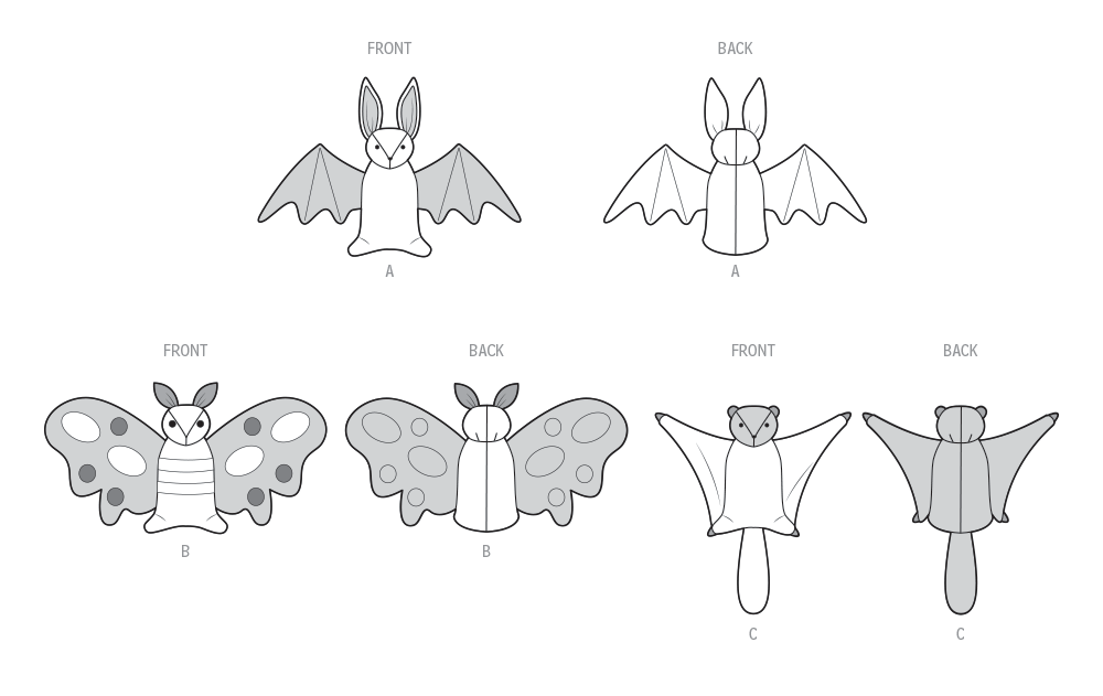 Simplicity Sewing Pattern 9940 Plush Bat, Moth and Flying Squirrel from Jaycotts Sewing Supplies