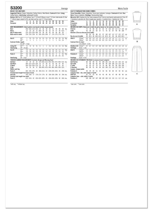 Simplicity Sewing Pattern 3200 Misses' Vest and Pants from Jaycotts Sewing Supplies