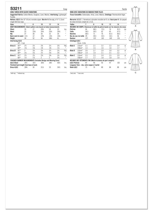 Simplicity Sewing Pattern 3211 Girls' Dress with Sleeve Variations from Jaycotts Sewing Supplies